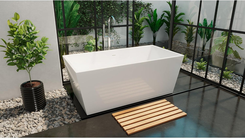 DreamLine Allure 59 inch L x 29 1/2 inch W x 22 7/8 inch H Freestanding Acrylic Bathtub with Brushed Nickel Drain