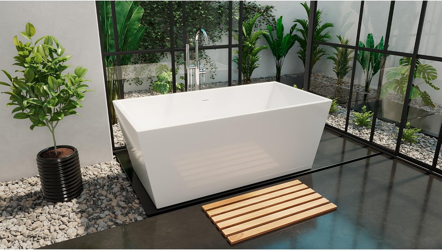 DreamLine Allure 59 inch L x 29 1/2 inch W x 22 7/8 inch H Freestanding Acrylic Bathtub with Brushed Nickel Drain