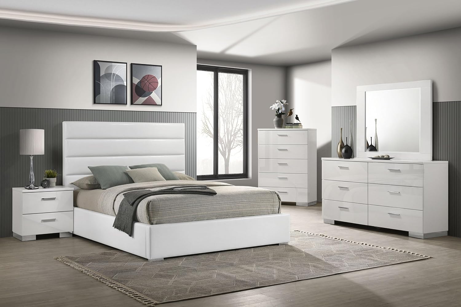 Coaster Home Furnishings Felicity 5-Piece Eastern King Bedroom Set White High Gloss 203511KE-S5