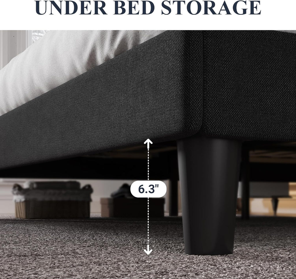Allewie Full Size Bed Frame with Button Tufted Wingback Headboard, Modern Upholstered Bed Frame with Solid Wooden Slats Support - No Box Spring Needed, Easy Assembly, Black