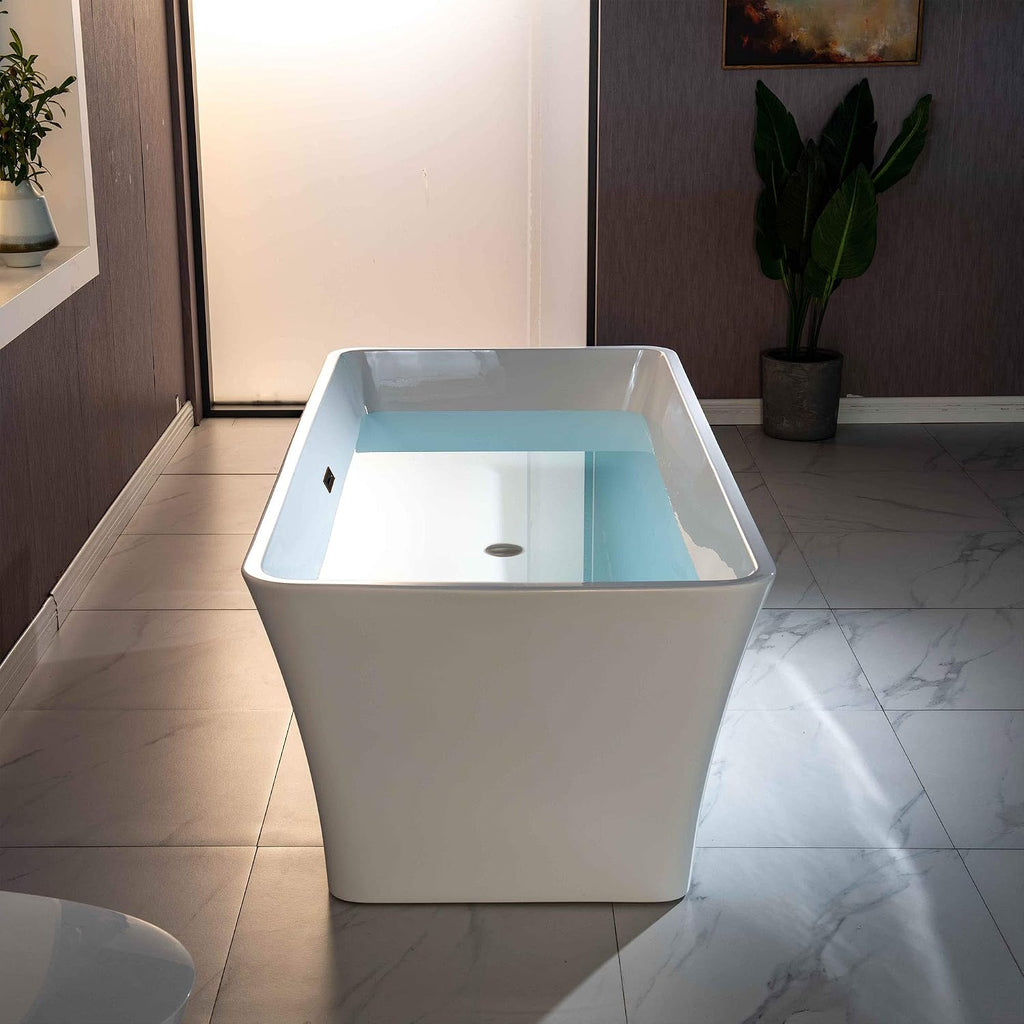 WOODBRIDGE 59' Acrylic Freestanding Bathtub Contemporary Soaking White Tub with Oil Rubbed Bronze Overflow and Drain，BTA1509 -ORB-Drain &O