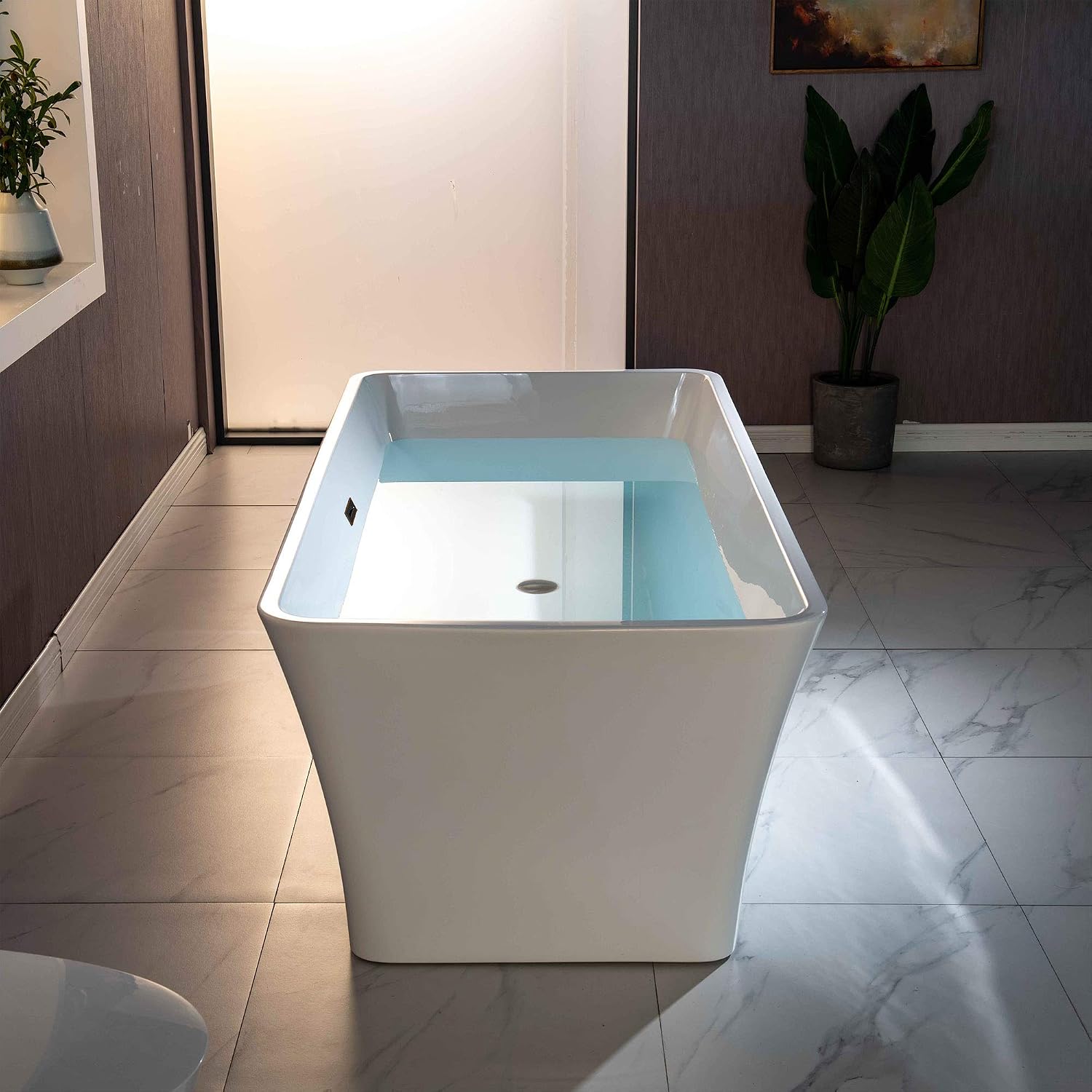 WOODBRIDGE 59' Acrylic Freestanding Bathtub Contemporary Soaking White Tub with Oil Rubbed Bronze Overflow and Drain，BTA1509 -ORB-Drain &O