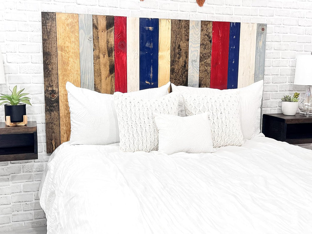 Barn Walls Americana Mix Signature Design, Multicolored Solid Wood Headboard, Floating Panels, Wall Mount, Adjustable Height Easy Assembly, Queen Size