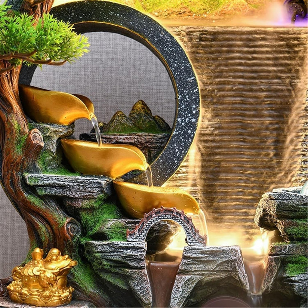 Tabletop Fountain Chinese Rockery Curtain Wall Water Ornaments Tabletop Fountain for Home Office Decoration