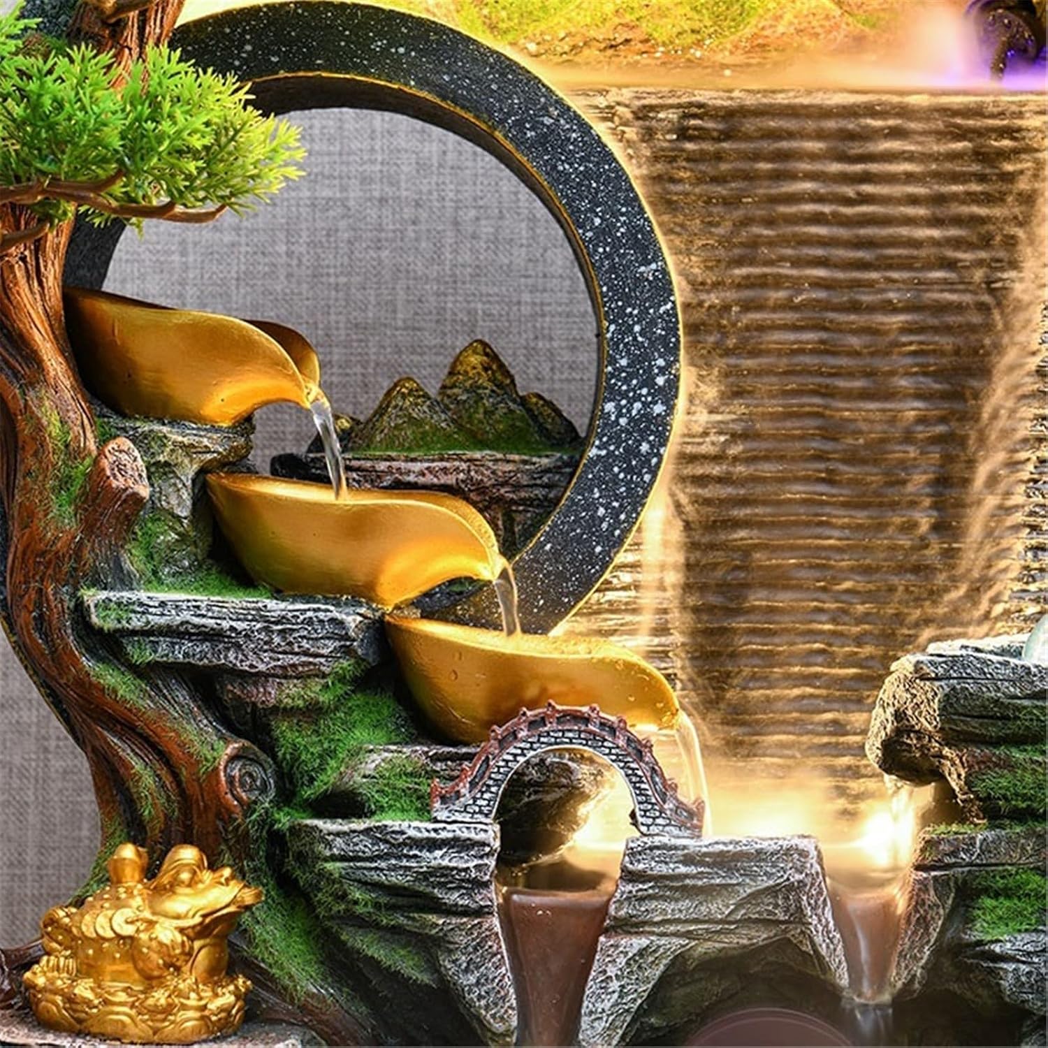 Tabletop Water Fountain Chinese Rockery Curtain Wall Water Ornaments Tabletop Fountain for Home Office Decoration Office Relaxation Meditation Fountain
