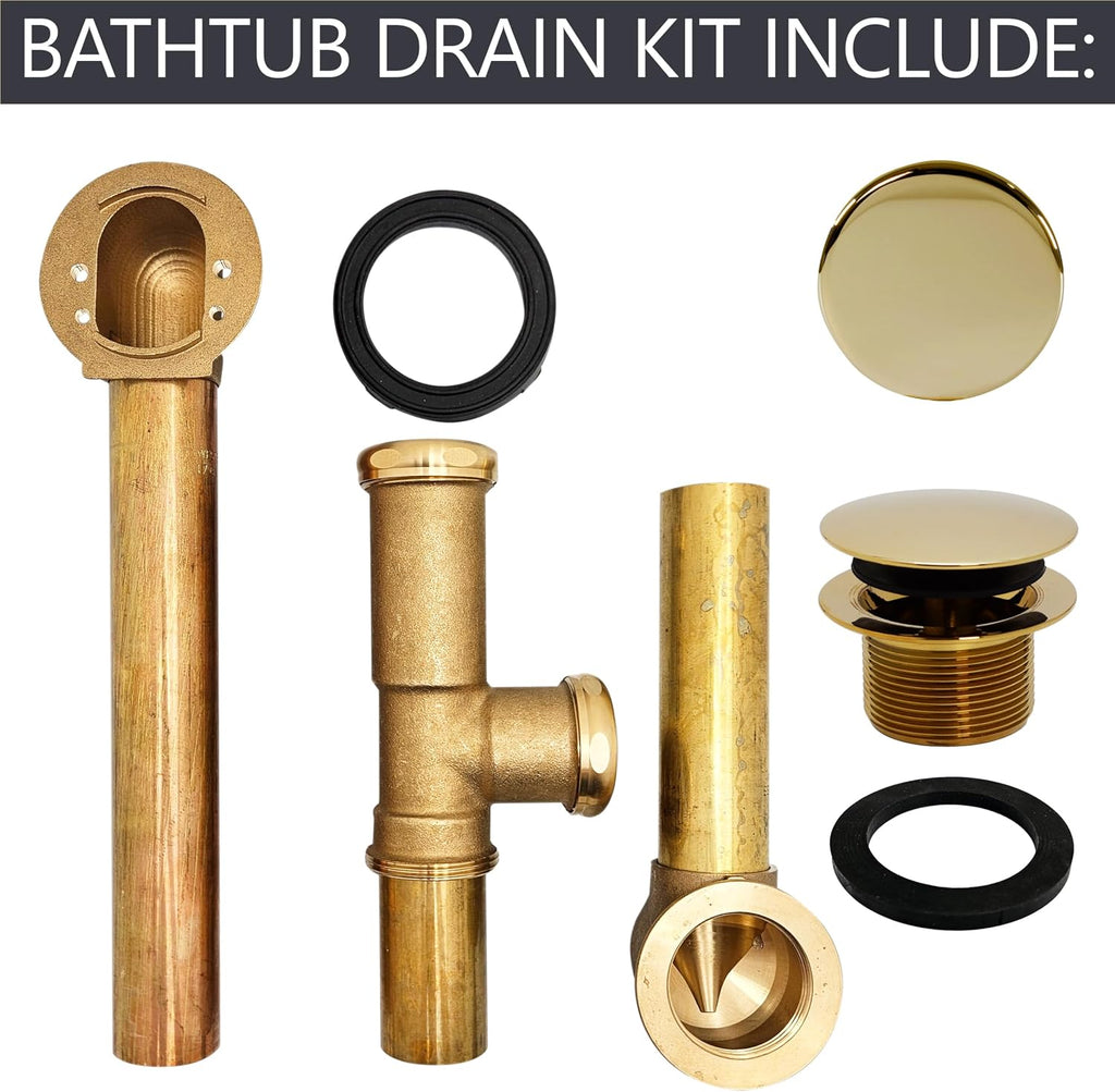 Westbrass A325H-01 14' Brass Bath Waste & Overflow Assembly with European Tip-Toe Drain Plug and Illusionary Faceplate, Polished Brass
