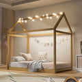Merax Wooden House Bed, Floor Bed with Light,Twin Size,Wood Color