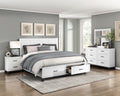 5 Pieces King Size Bedroom Set White Finish Platform Bed with Storage Footboard Wooden Furniture
