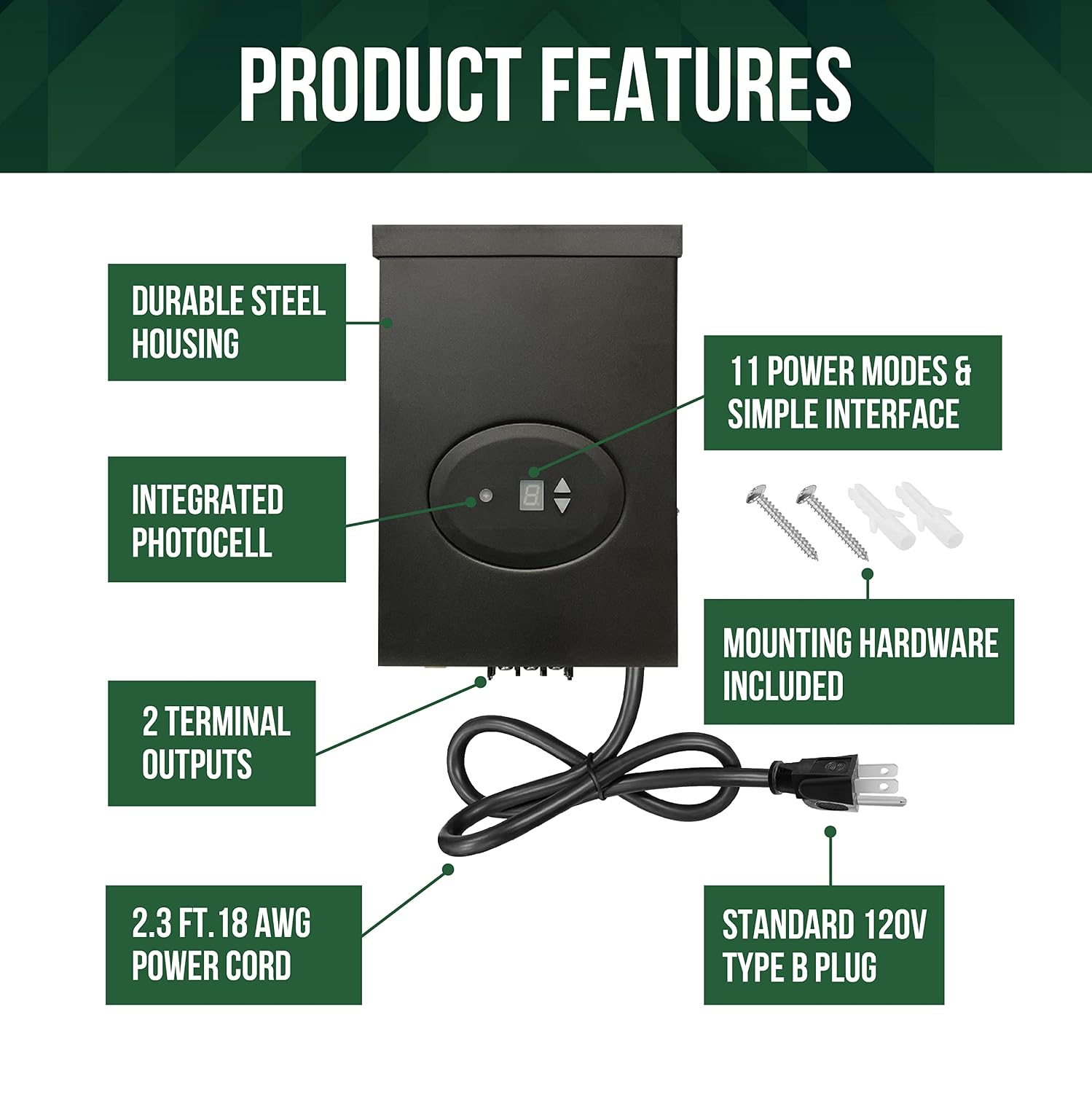 GKOLED ETL Listed 300W Low Voltage Transformer for Landscape Lighting with Timer and Photocell Sensor, 120V AC to 12V/14V AC Power Pack, Fully Encapsulated Toroid Core, CEC VI Certified