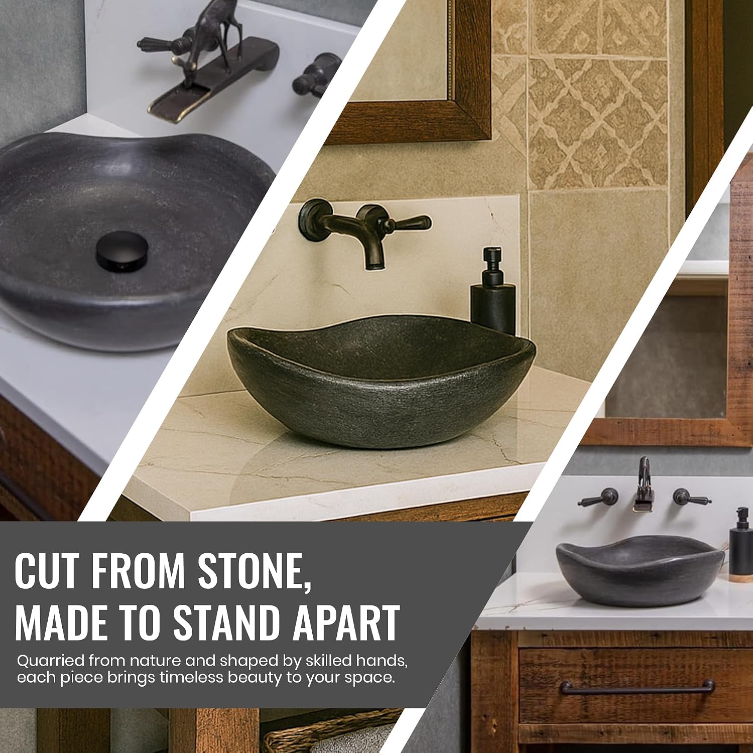 Eden Bath Round Freeform Vessel Sink, Honed Black Limestone - Stylish Bathroom Sink