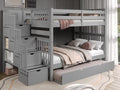 Bedz King Stairway Bunk Beds Full Over Full, 4 Step Drawers, Twin Trundle, Gray
