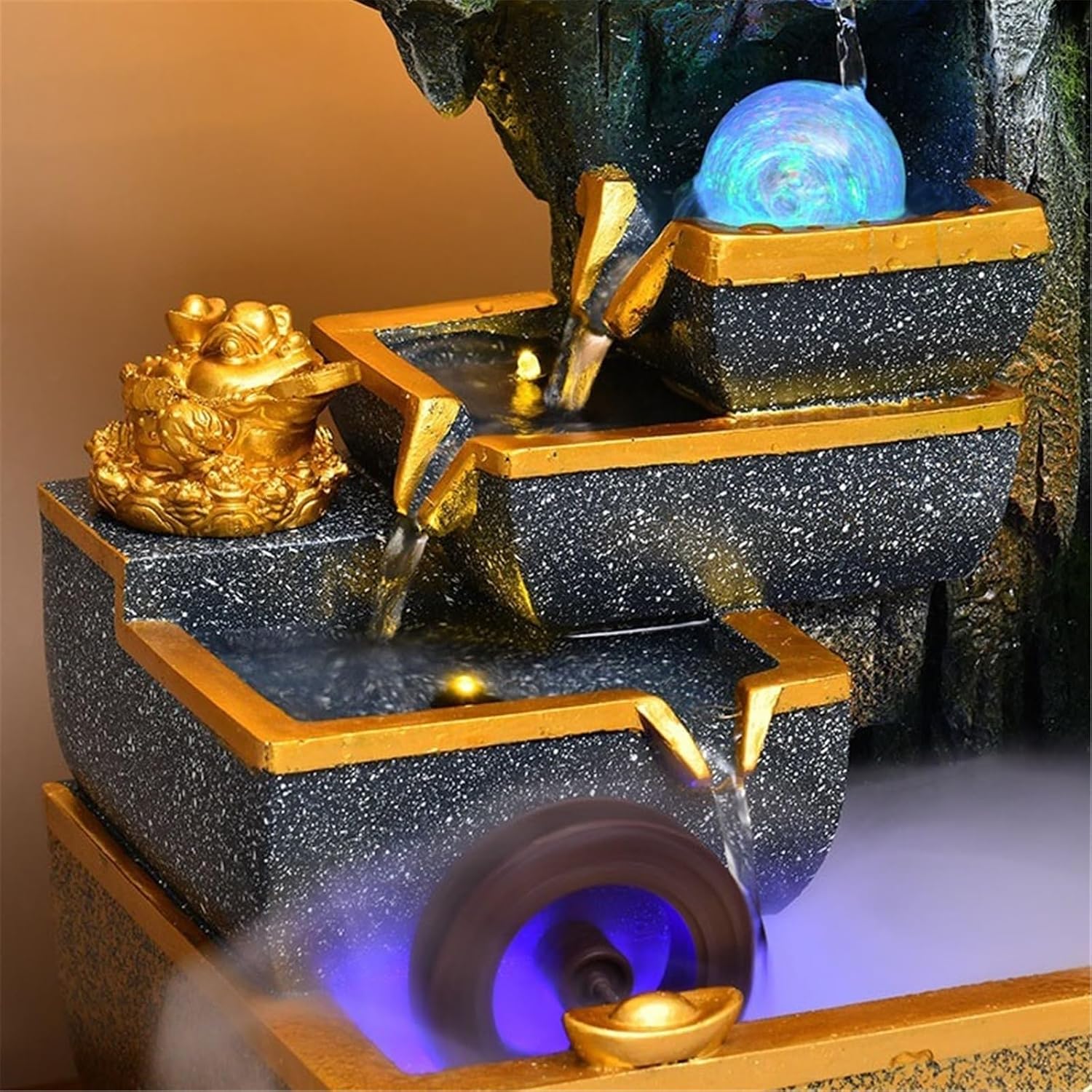 Tabletop Fountain Indoor Tabletop Water Fountain, Home Desktop Waterfall Resin Decoration Waterfall Decor Ornament(Large)