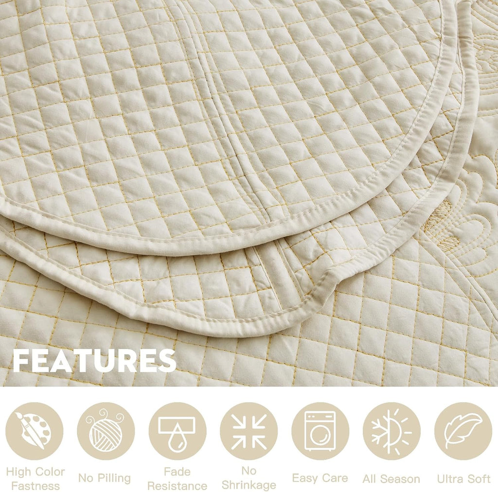 Oversized King Bedspread, Paisley Pattern Design, Lightweight Bedding Cover, Reversible, 5 Piece, 100% Microfiber, Ivory Yellow