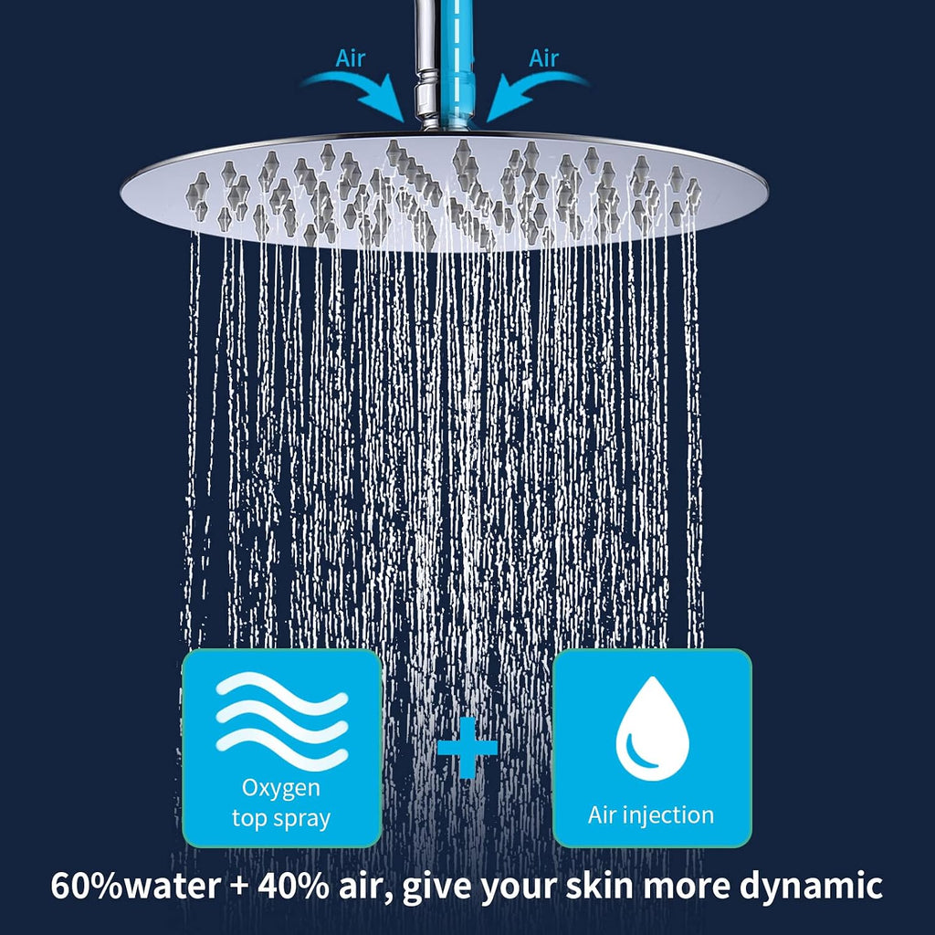 Rainfall Shower System with High Pressure 10 inch Head Hand Held Round Shower Head Bathroom Luxury Rain Mixer Shower Complete Combo Set Wall Mounted (Chrome)
