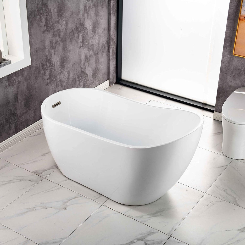 WOODBRIDGE 54'Freestanding White Acylic Soaking Bathtub with Brushed Nickel Drain and Overflow,BTA1507 -B/N-Drain &O
