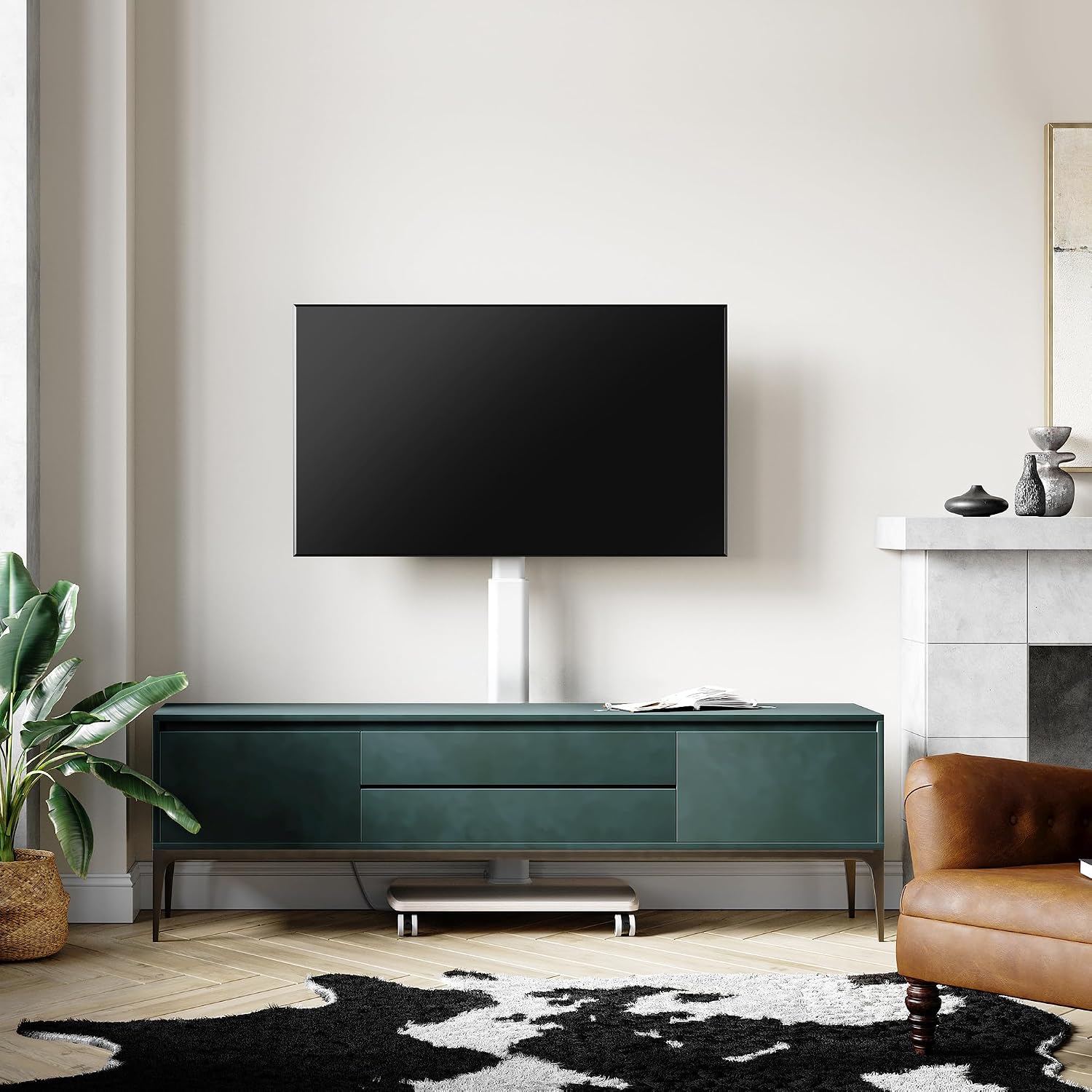 FITUEYES Rolling TV Stand with Power Outlets, Swivel Portable TV Stand for 32-70 Inch LCD LED OLED Flat/Curved Panel Screen TVs, Height Adjustable&Wood Base, Mobile TV Cart Holds up to 88Lbs