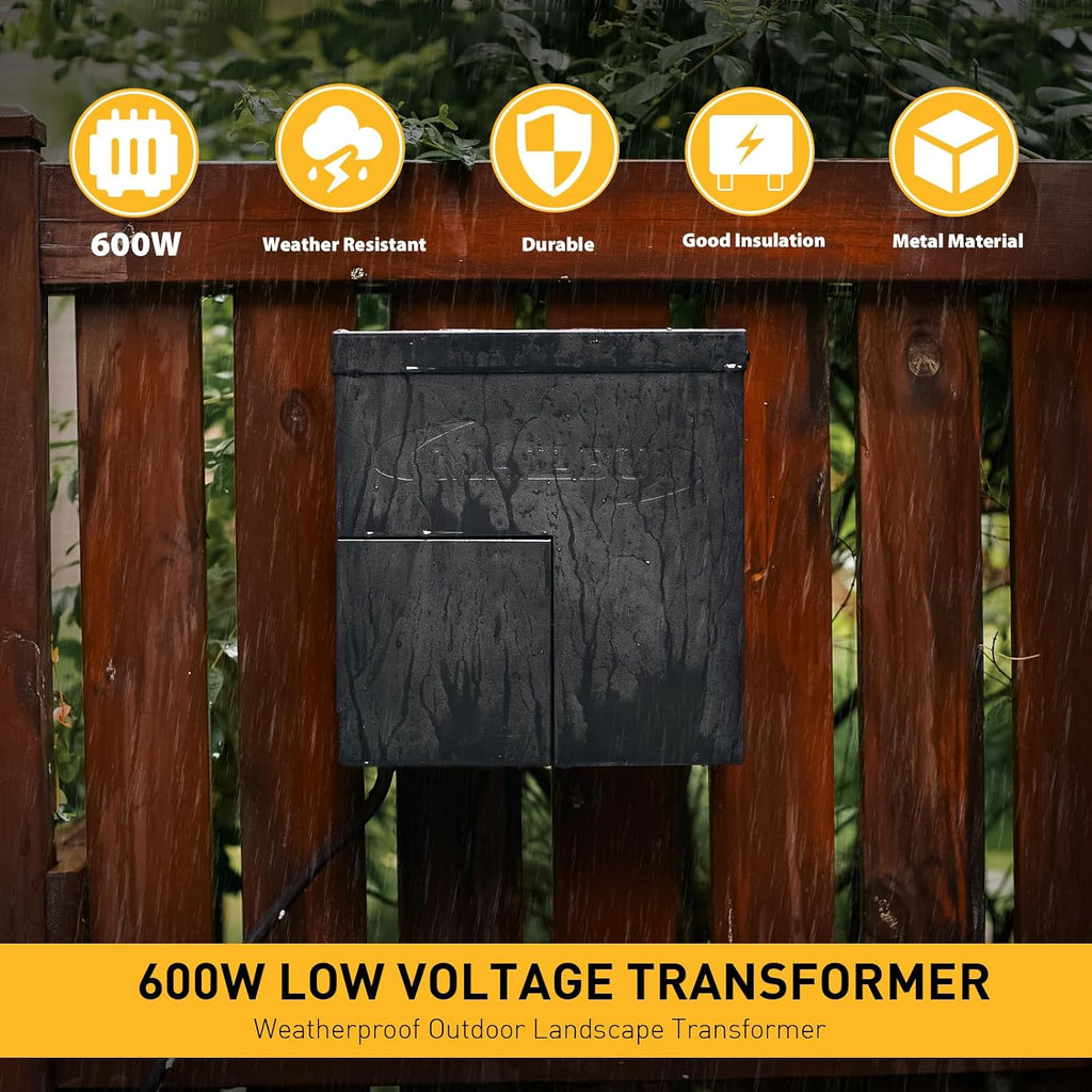 Malibu 600W Low Voltage Transformer Outdoor Landscape Lighting Transformer 120V AC to 12V AC with Sensor and Weather Shield for Garden LED Lighting, Spotlight, Pathway Light, ETL Listed