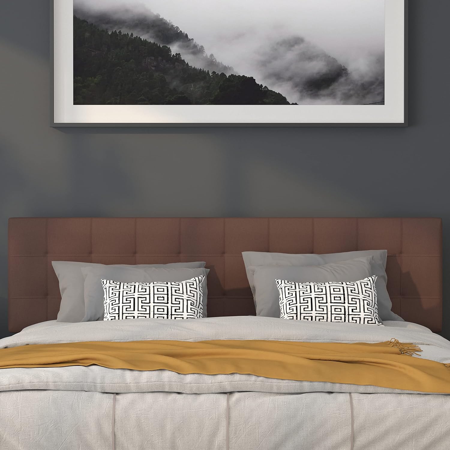 Flash Furniture Bedford Tufted Upholstered King Size Headboard in Dark Brown Fabric