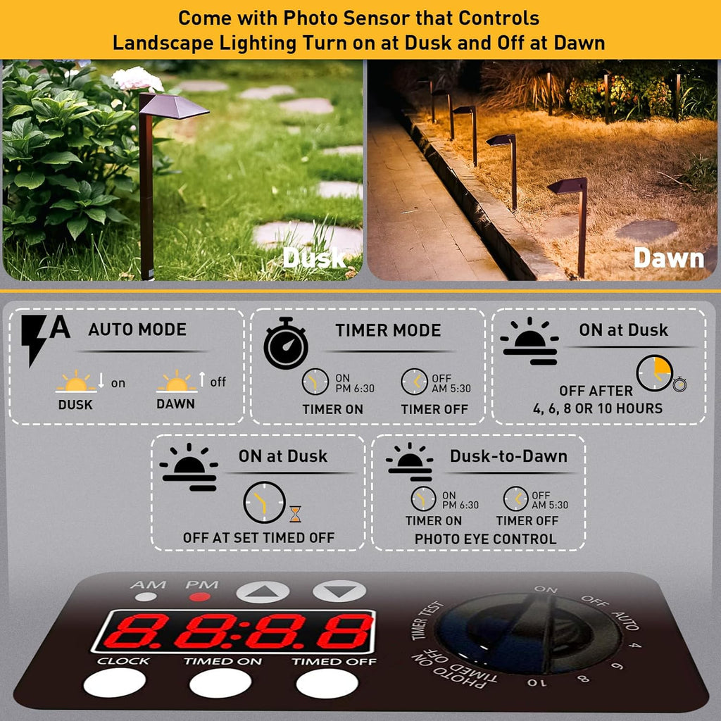 Malibu 600W Low Voltage Transformer Outdoor Landscape Lighting Transformer 120V AC to 12V AC with Sensor and Weather Shield for Garden LED Lighting, Spotlight, Pathway Light, ETL Listed