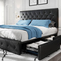 HOOMIC King Platform Storage Bed Frame with 4 Drawers & Adjustable Headboard, Wooden Slats, No Box Spring Needed, Diamond Stitched Button Tufted Design, Black