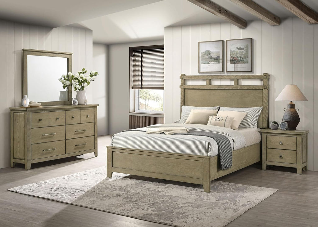 Coaster Home Furnishings - Hazlewood - Wood - 4-Piece Bedroom Set with Rustic Style, Slatted Headboard and Metallic Accent - Bedroom - Eastern King Size - Vineyard Oak - 207531KE-S4