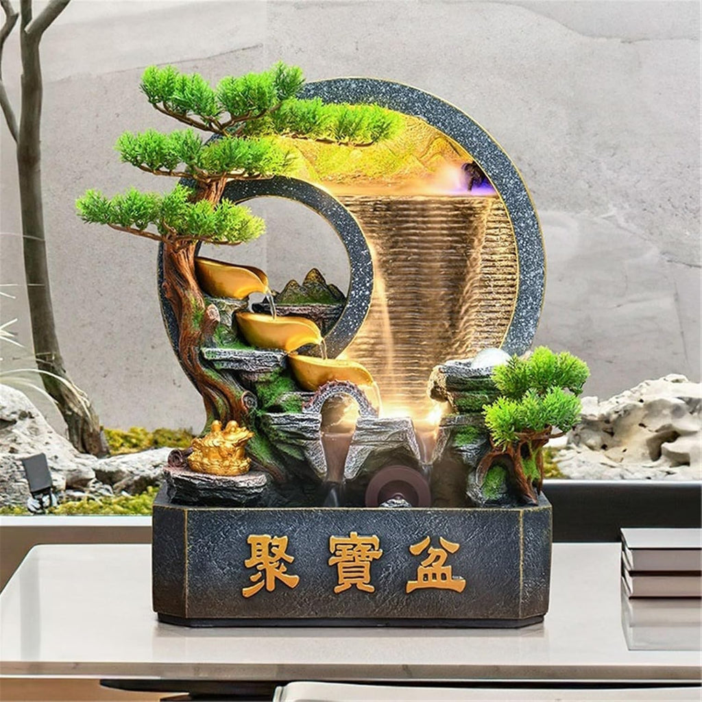 Tabletop Water Fountain Chinese Rockery Curtain Wall Water Ornaments Tabletop Fountain for Home Office Decoration Office Relaxation Meditation Fountain