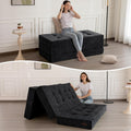 MAXYOYO 6' Folding Sofa Bed for Floor, Tufted Tri-Fold Floor Mattress with Chenille Fabric, Full Size Portable Sofa Couch Guest Mat for Adults, Foldable Topper for Camping, Black, 53'x75'