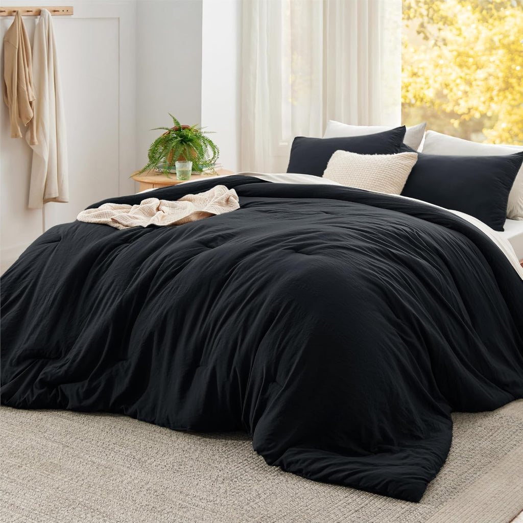 Bedsure Super King Comforter Set, Black Soft Prewashed Bedding for All Seasons, 3 Pieces GentleSoft™ Bed Set, 1 Lightweight Comforter (120'x120') and 2 Pillowcases (20'x36')