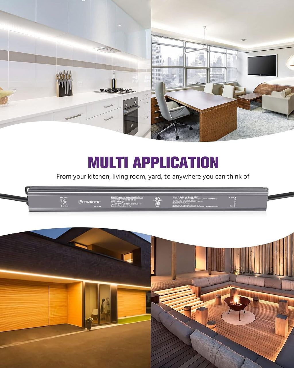 HitLights 150W Dimmable LED Driver Transformer, Power Supply 100~277V AC to 24V DC, 6.2A, Compatible with Forward/Reverse Phase, TRIAC, MLV, ELV Dimmers Such As Lutron, Leviton, Legrand, UL-Listed