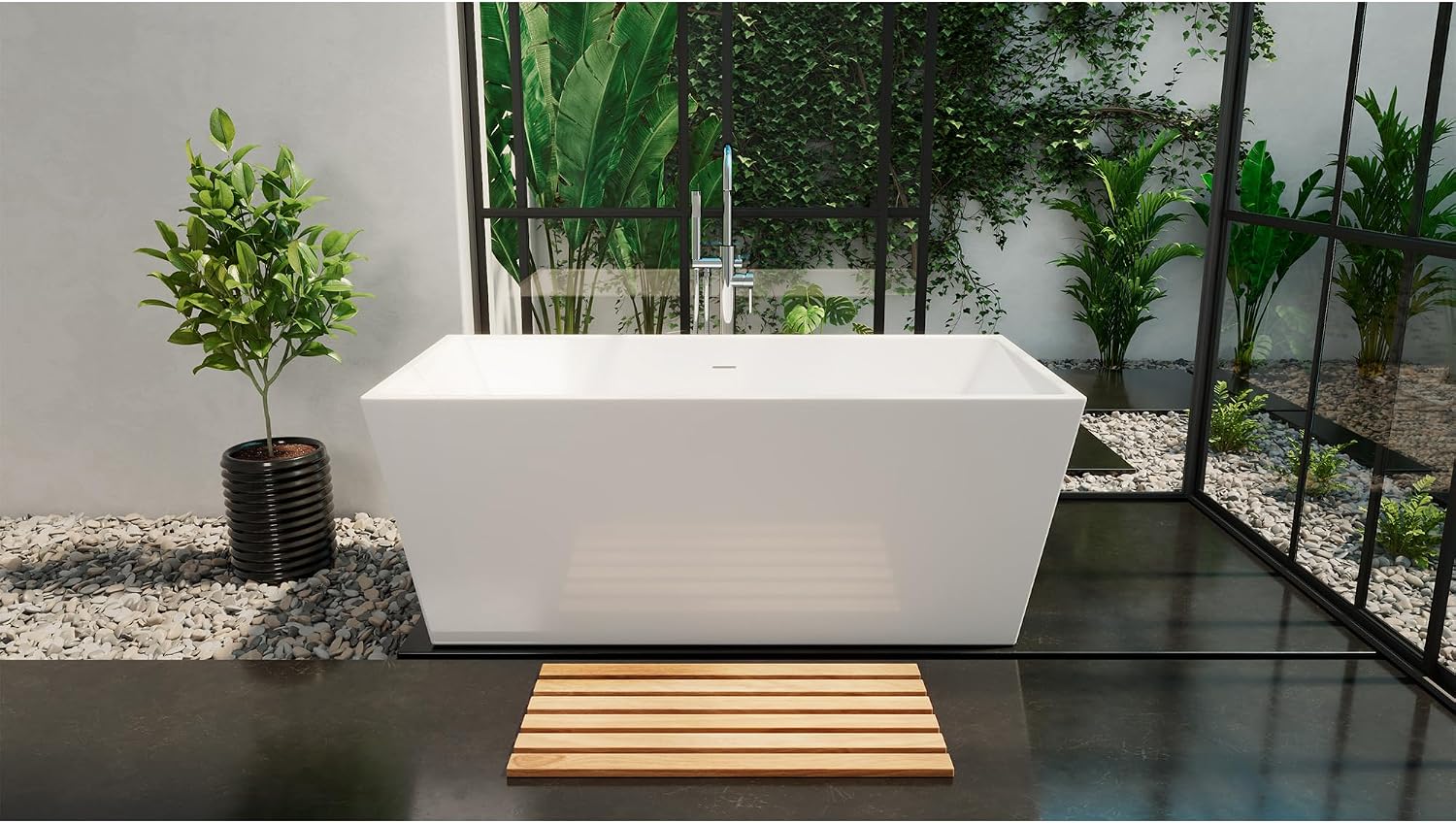 DreamLine Allure 59 inch L x 29 1/2 inch W x 22 7/8 inch H Freestanding Acrylic Bathtub with Brushed Brass Drain