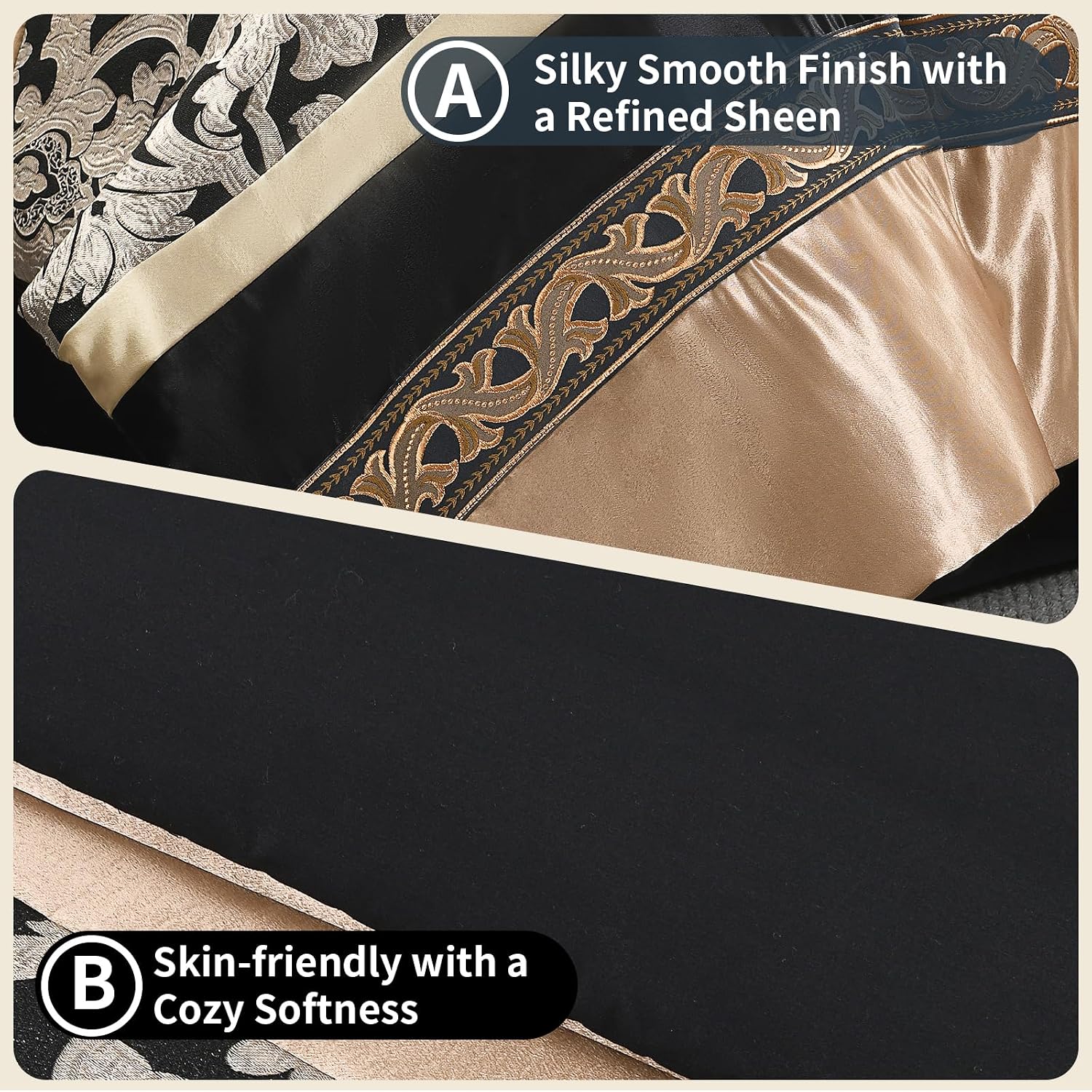 SahSahCasa 7-Piece Luxury King Comforter Set, Bed in a Bag King, Black and Gold Fluffy Jacquard Silky Comforter Bedding Set with Bed Skirt, Decorative Pillows, Elegant Reversible, Down-Alternative