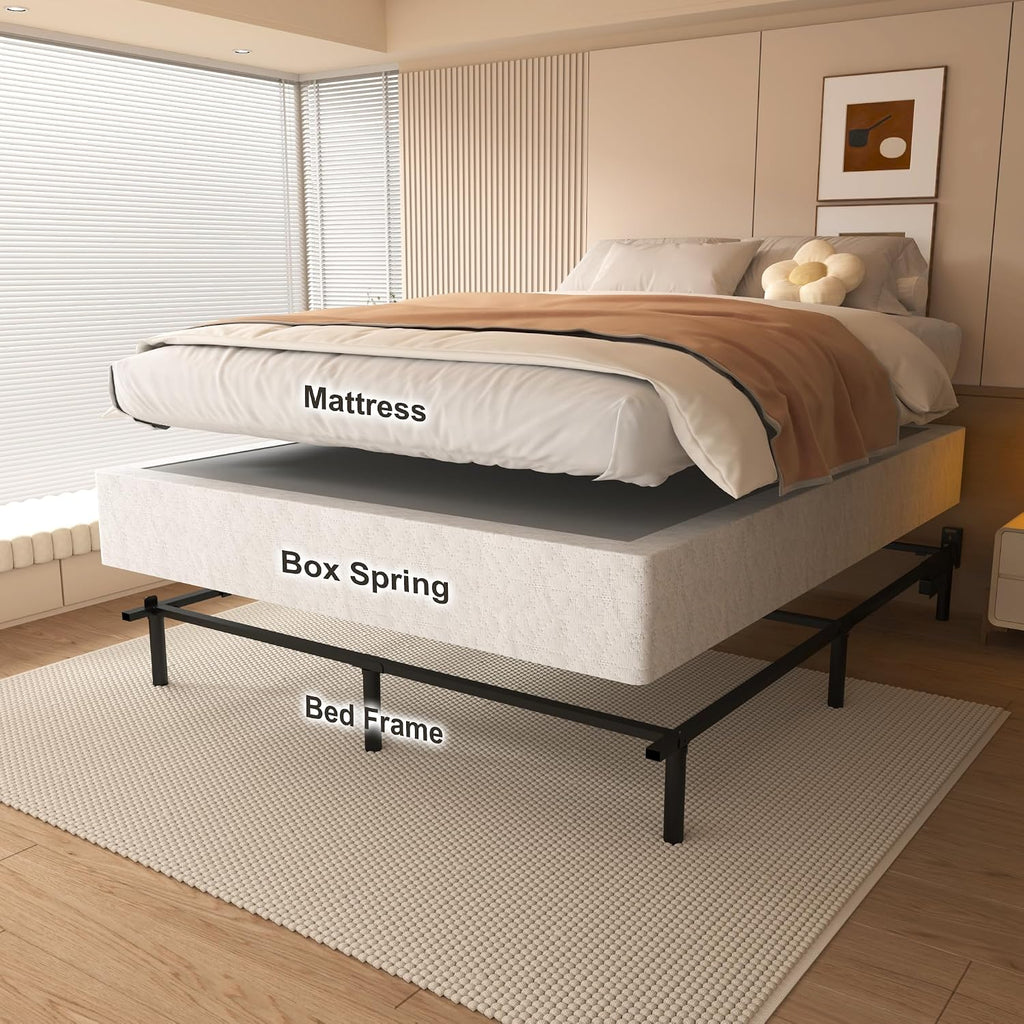 NHODIR King Box Spring, 8 Inch Box Springs King Size Bed Base,Black Heavy Duty Metal Mattress Foundation with Cover, Noise Free,Easy Assembly
