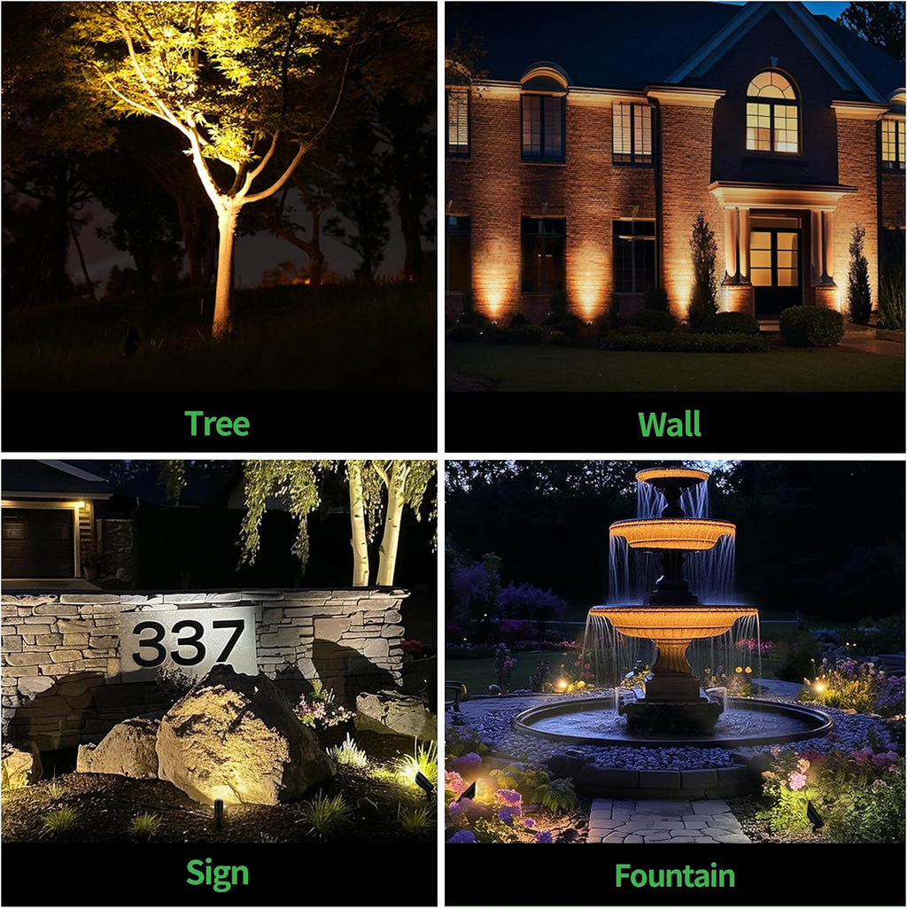 Landscape Spotlights Low Voltage - Warm & Cool White Uplight Adjustable Temp, 12V Outdoor LED Spot Lights Wired, IP65 Waterproof Aluminum, Black for Exterior House Tree Garden Yard