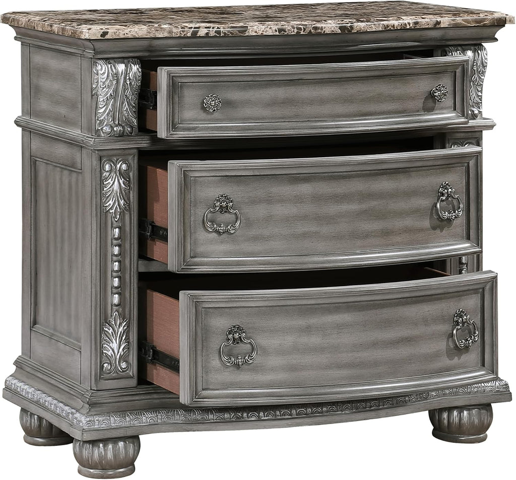 Traditional Style 5-Piece King Size Formal Bed Set Gray Finish Carving Wood Luxury Bedroom Furniture