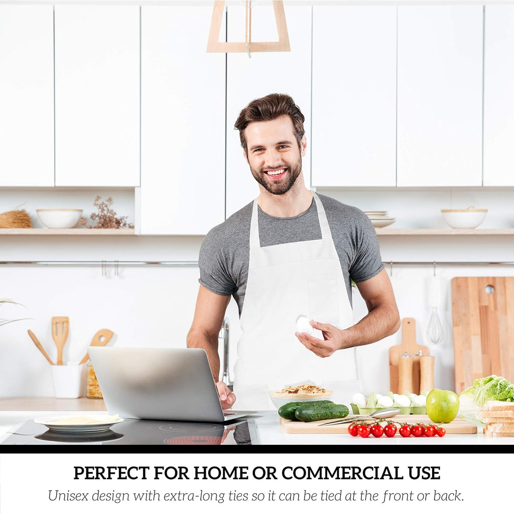 GREEN LIFESTYLE 120 Pack Chef Apron with Pockets – Grilling Aprons for Men, Waterproof Cooking Apron for BBQ, Work or Restaurant Use, Kitchen Aprons for Women with Pockets – White