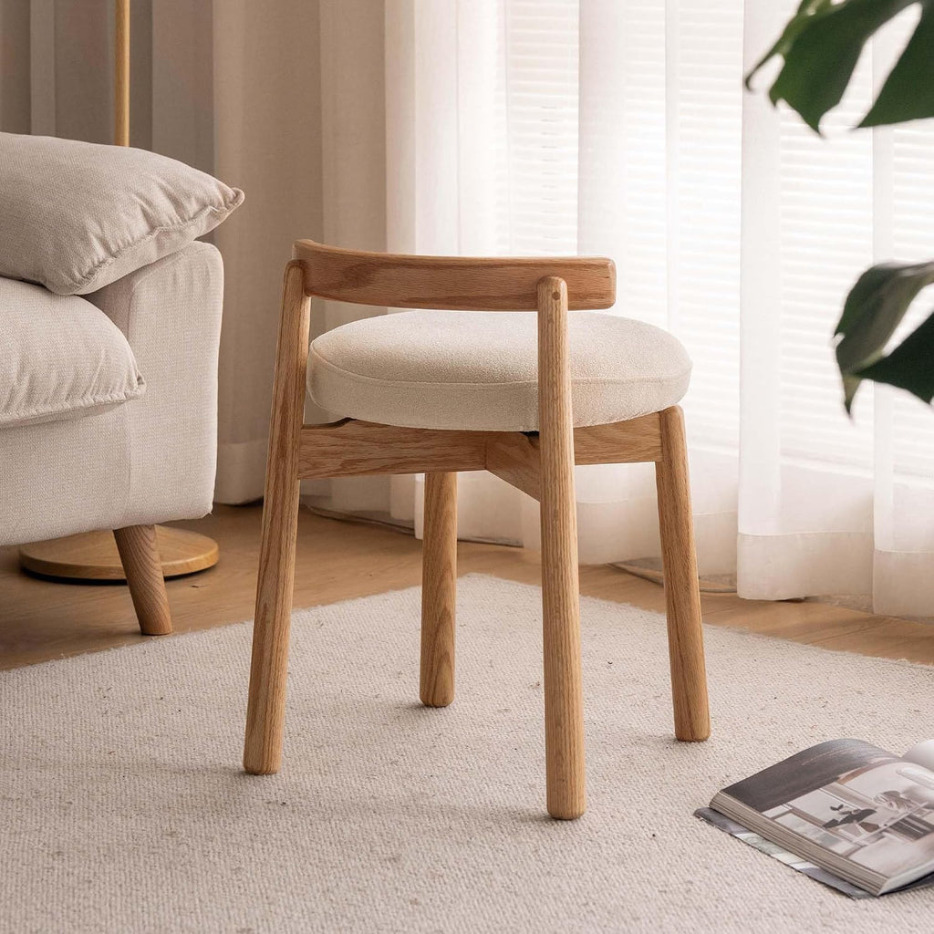 YESWOOD Oak Wood Vanity Stool, 360 Swivel Chair for Makeup Room, Fully Assembled Makeup Chair, Vanity Bench for Bathroom & Living Room, Natural Wood