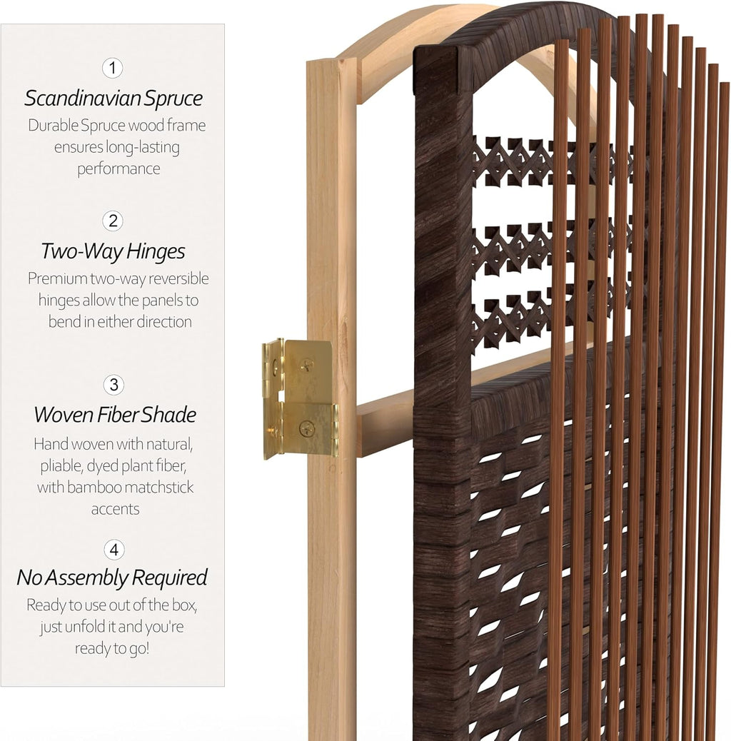 4 ft. Short Fiber Weave Folding Screen - Dark Mocha - 3 Panels