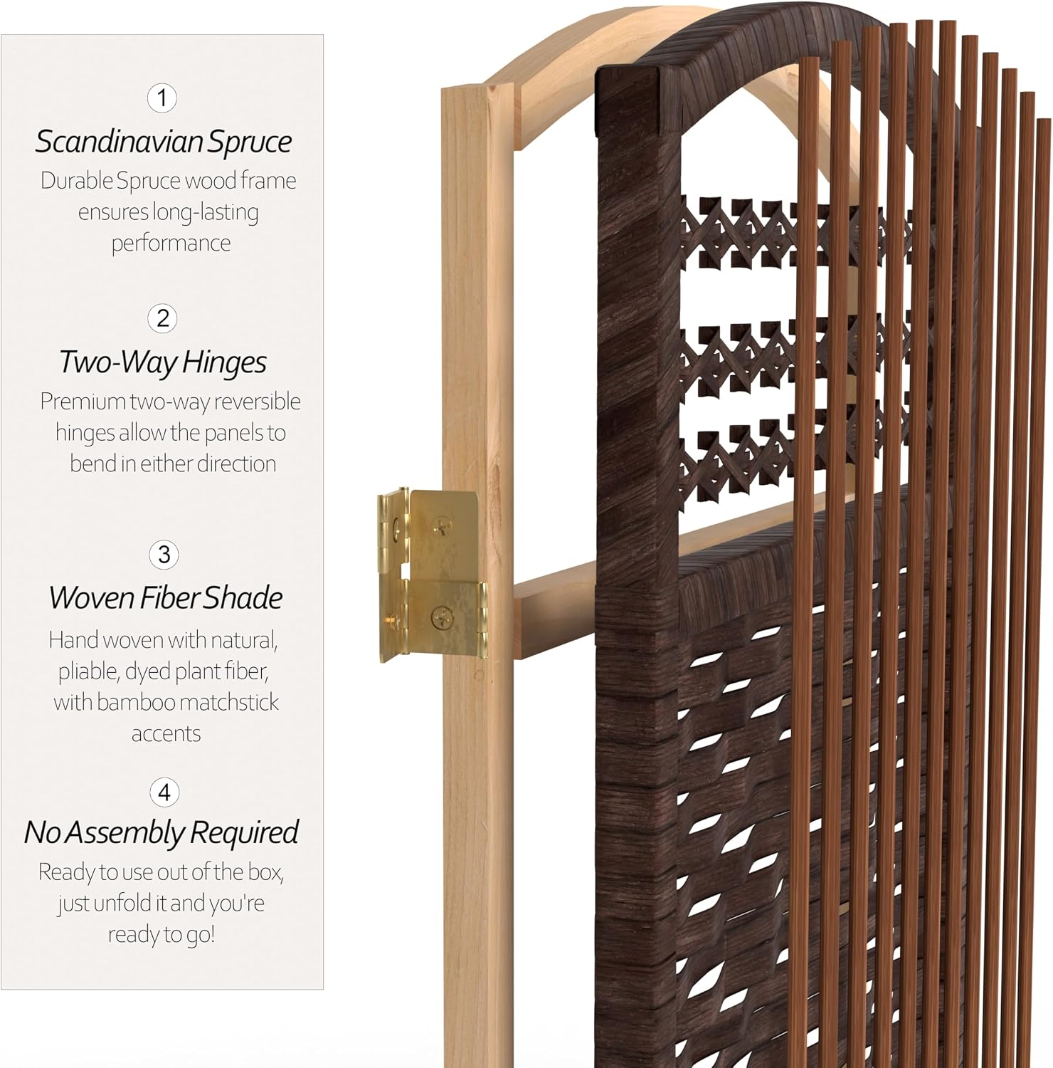 4 ft. Short Fiber Weave Folding Screen - Dark Mocha - 3 Panels