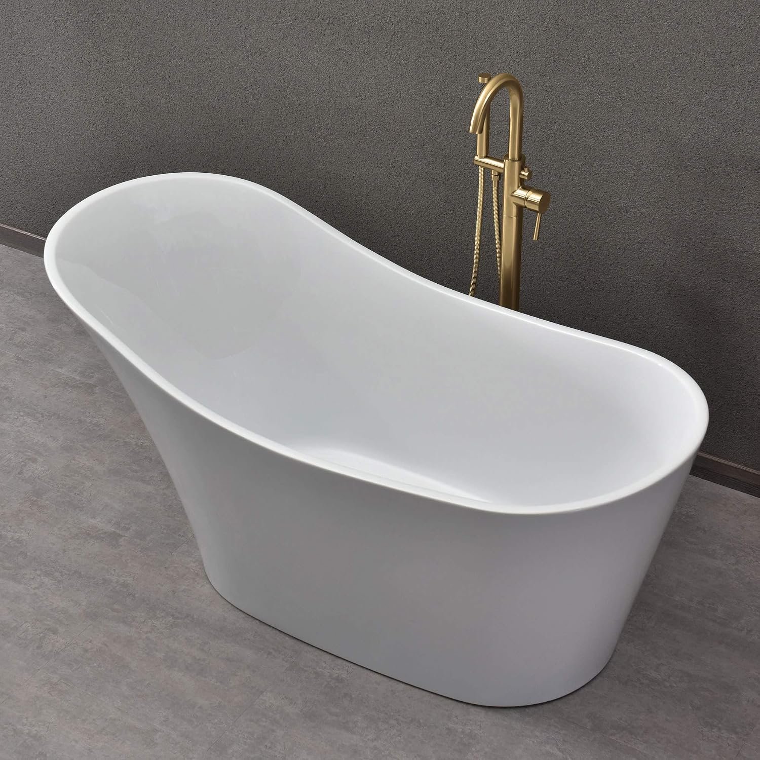 WOODBRIDGE 59' Acrylic Freestanding Bathtub Contemporary Soaking White Tub with Matte Black Overflow and Drain，B0029-MB-Drain&O