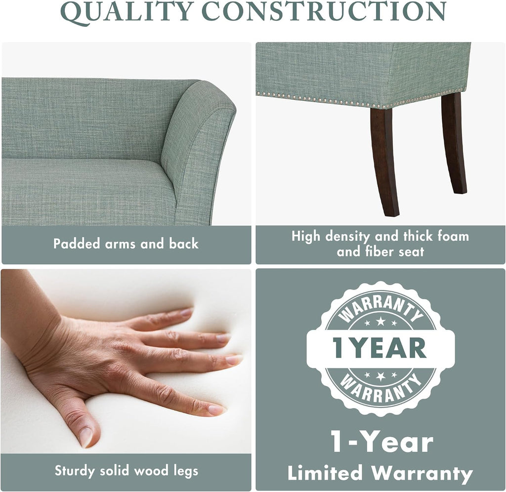 Madison Park Accent Bench for Living Room, Upholstered with Nailhead Trim, & Padded Seat Entryway Bench Small, End of Bed Bench with Back, 49.5' W x 19.25' D x 23' H, Light Blue