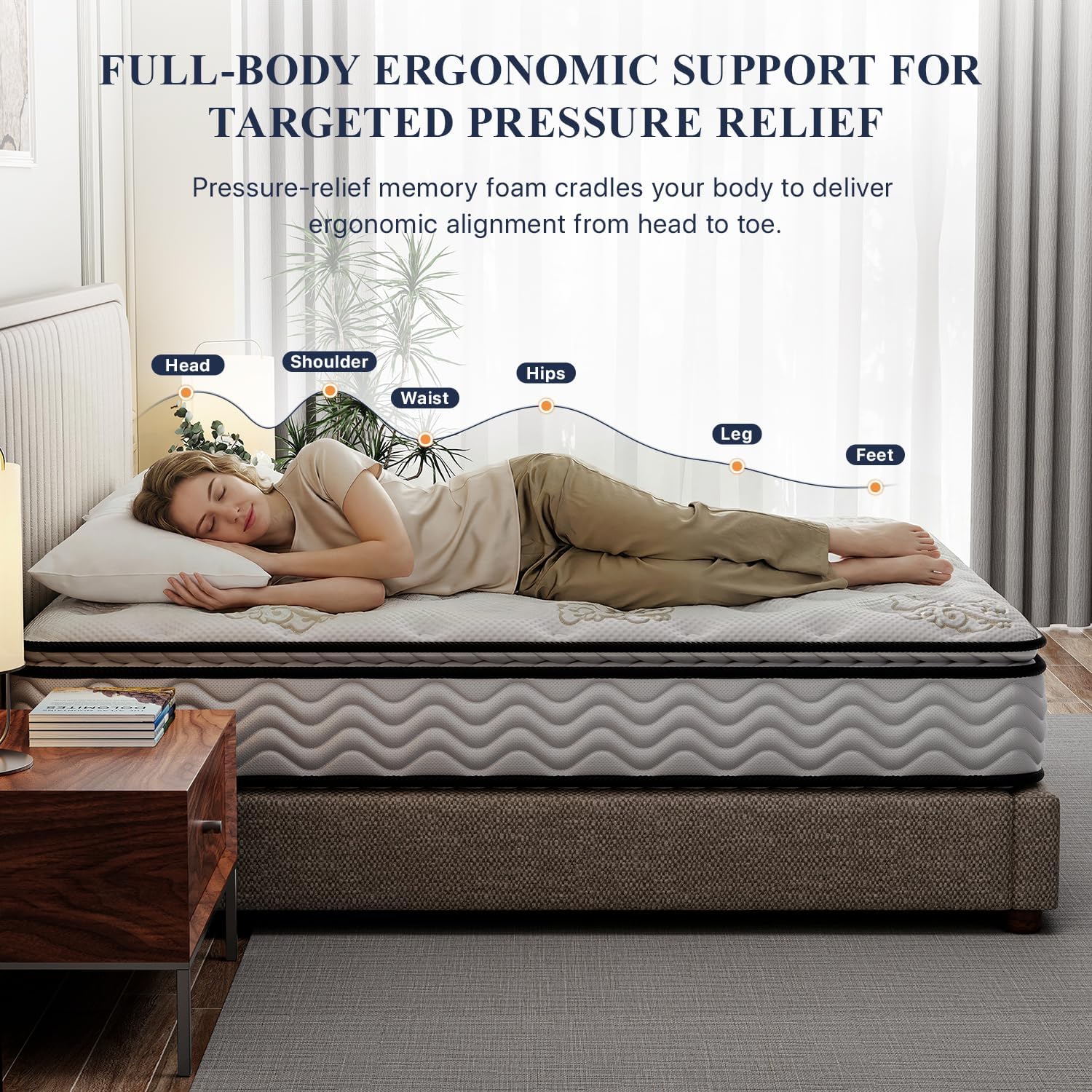 Jacia House Twin Mattress 11.4 Inch Memory Foam Innerspring Independently Encased Coil Hybrid Mattress - Pillow Top Mattress in a Bag 75' L x 39' W