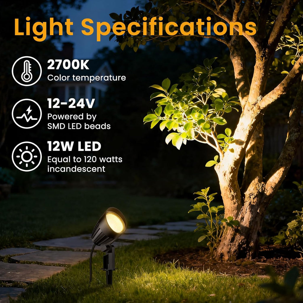Low Voltage Landscape Lighting Kit, 12W Landscape Lights with Transformer 65FT UL-Listed Wire & Connectors, 2700K Waterproof Outdoor Garden Lights for Yard House Tree 12V-24V 8Pack