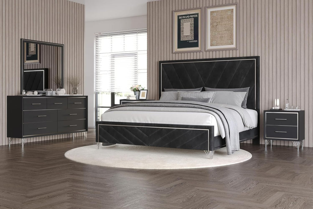 New Classic Furniture Ava 5-Piece Wood Queen Bedroom Set with 2 Nightstands, Ebony Black