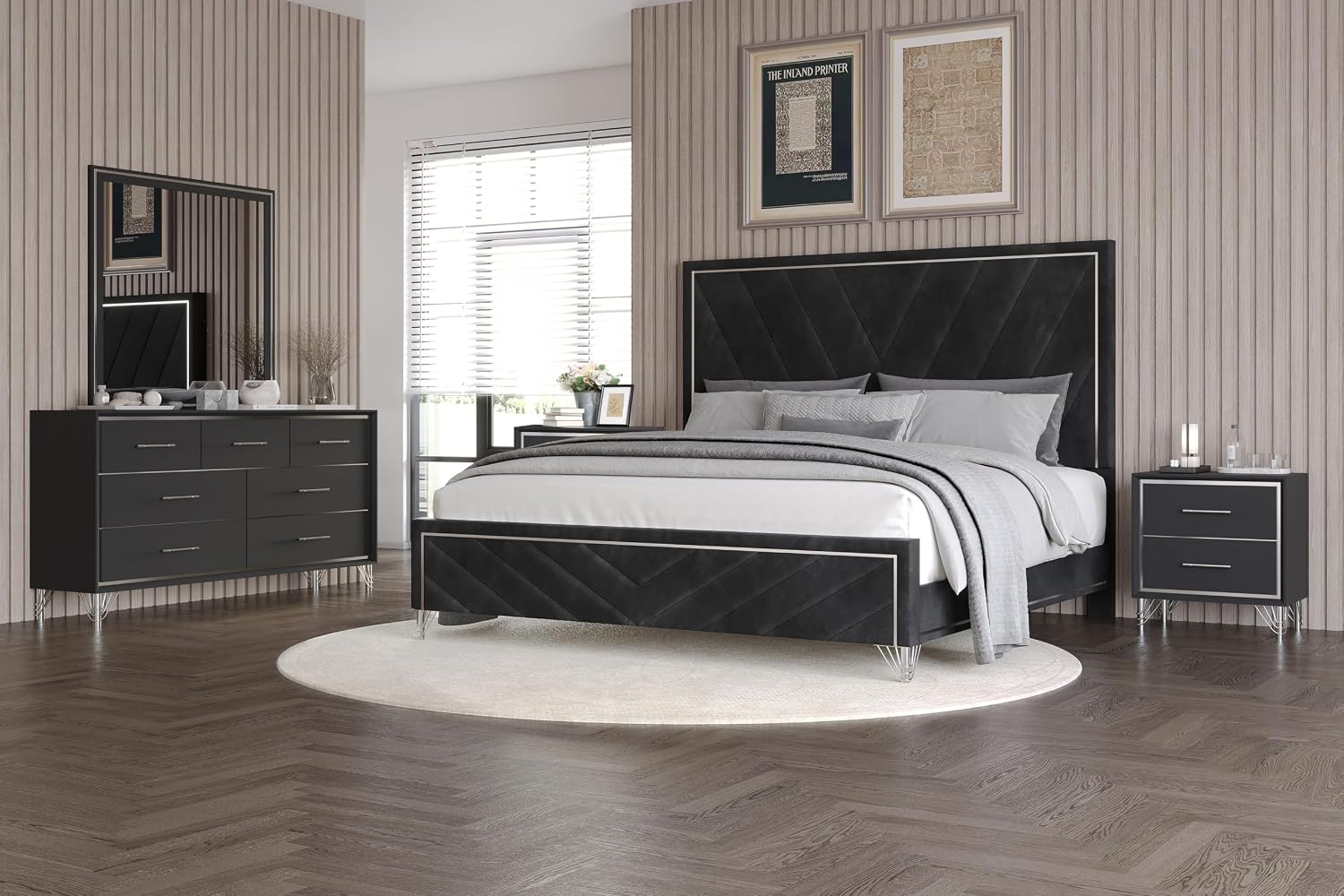 New Classic Furniture Ava 5-Piece Wood Queen Bedroom Set with 2 Nightstands, Ebony Black