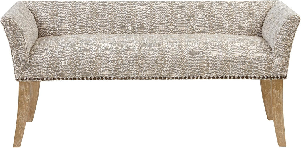 Madison Park Accent Bench for Living Room, Upholstered with Nailhead Trim, & Padded Seat Entryway Bench Small, End of Bed Bench with Back, 49.5' W x 19.25' D x 23' H, Taupe Multi