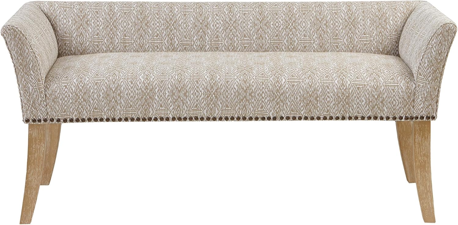 Madison Park Accent Bench for Living Room, Upholstered with Nailhead Trim, & Padded Seat Entryway Bench Small, End of Bed Bench with Back, 49.5' W x 19.25' D x 23' H, Taupe Multi