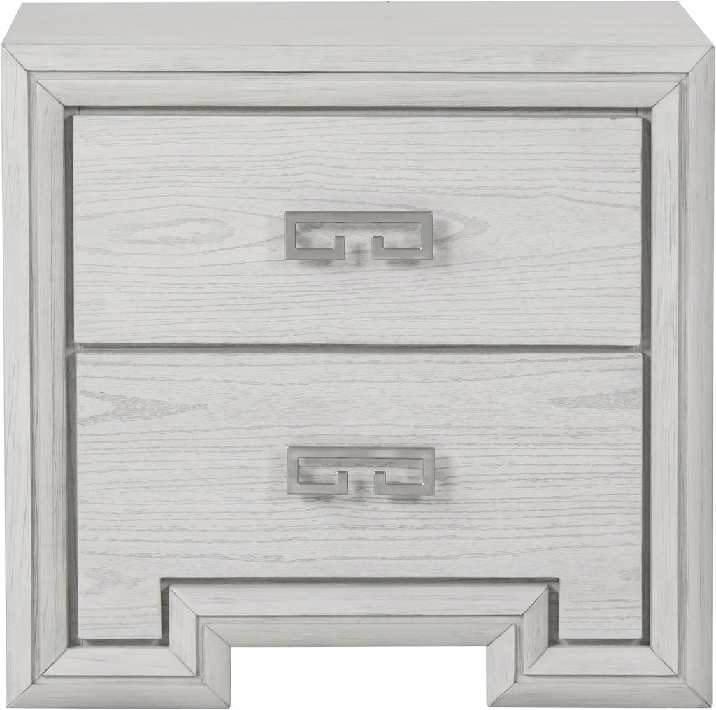 Furniture of America Babsi Modern Wood 5-Piece Bedroom Set with Greek Key Pull, USB Chargers on Nightstand, Felt-Lined Top & Cedarwood-Lined Bottom Drawers, Box Spring Needed, Queen, Rustic White