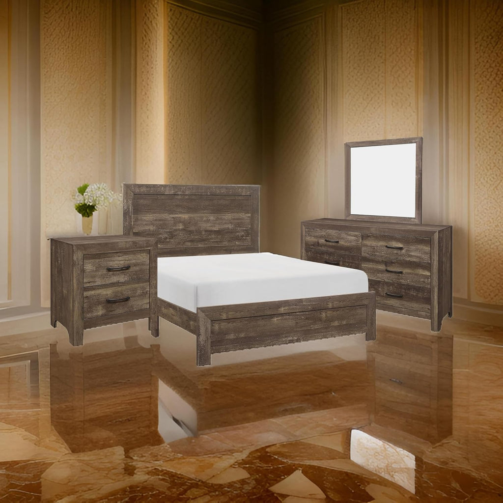 Benzara Bo Four Piece Queen Size Bedroom Set- Brown