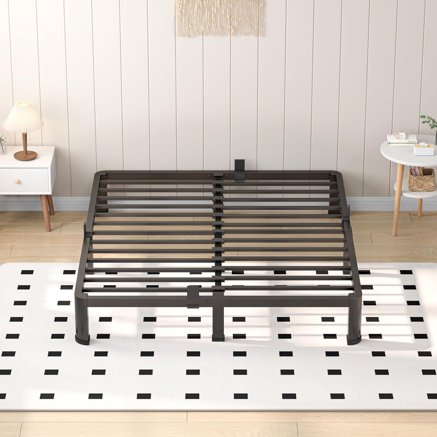 VIPSHOW 7 Inch Queen Heavy Duty 3500 lbs Bed Frame with Round-Corner Legs & Anti-Squeak Design – Quick Assembly Metal Platform, No Box Spring Needed