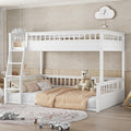 RUNNA Rustic Solid Wood Bunk Bed for Kids Teens with Ladder and Guardrails, Detachable Split Design,No Box Spring Needed (Off White, Full XL Over Queen)